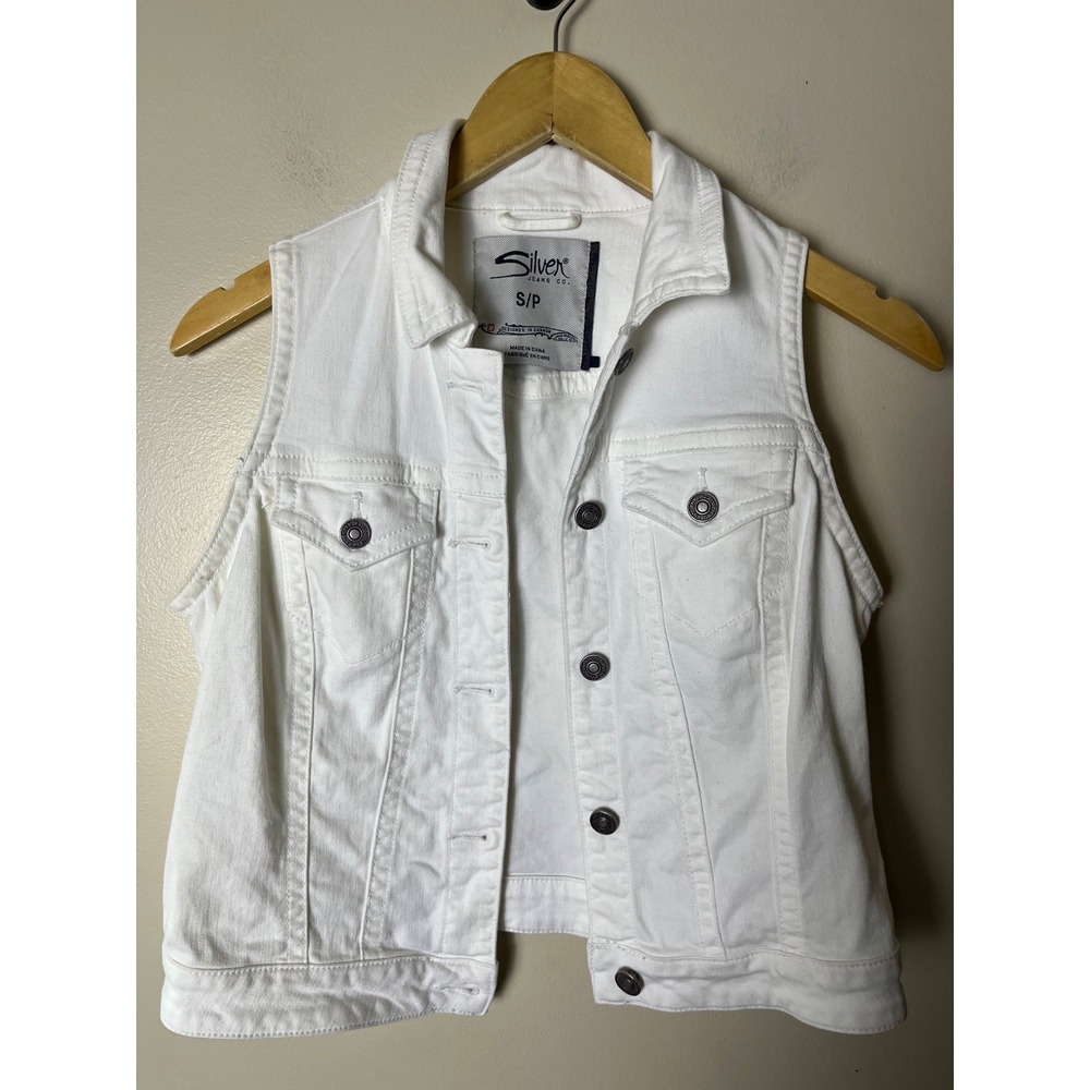 Silver Jeans Co. Denim Vest Womens Small Petite White Casual